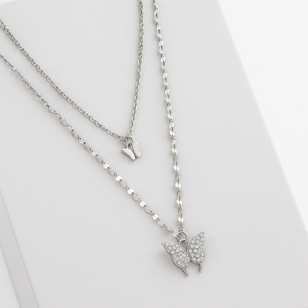 cubic zirconia silver plated alloy necklace