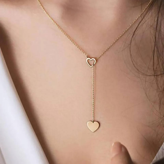Gold-Plated Heart Lariat Pendant girls chain necklace
