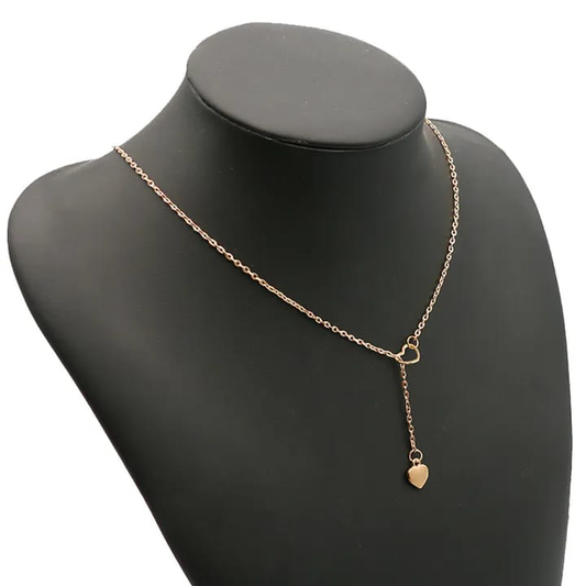 Gold-Plated Heart Lariat Pendant girls chain necklace