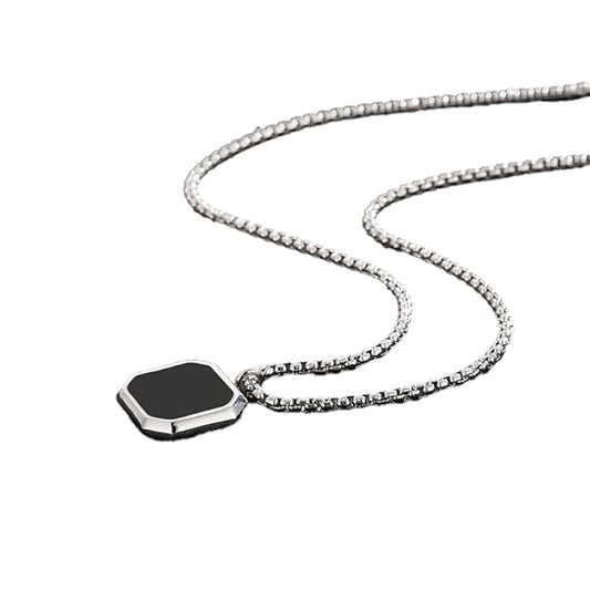 Anti Tarnish Stainless Steel Midnight Charisma Locket Neck Chain for Men | Stylish Pendant Necklace | Jewellery Accessories for Boys | Minimal Jewelry | Gifts for Boyfriend & Husband