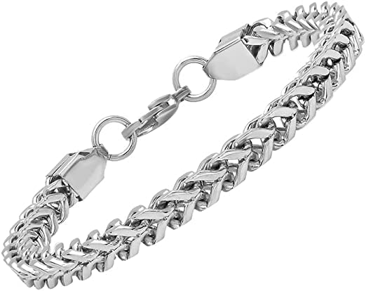 Pure Stainless Steel Italian trending Style, double-layer thick Bracelet 8 inch with Lobster Claw Buckle for Men & Boy (5mm)