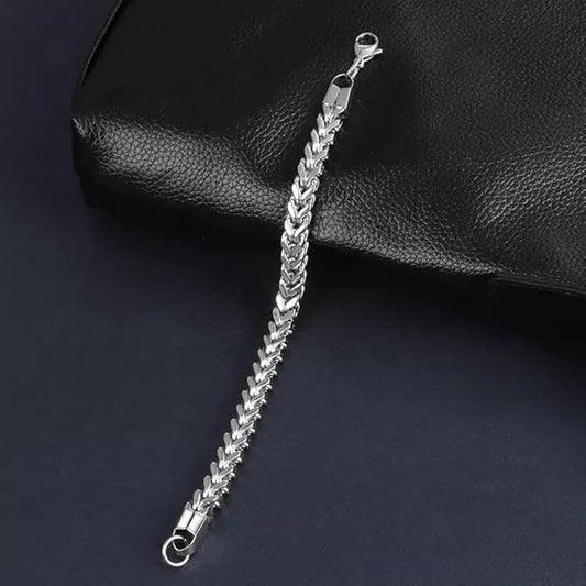 Pure Stainless Steel Italian trending Style, double-layer thick Bracelet 8 inch with Lobster Claw Buckle for Men & Boy (5mm)
