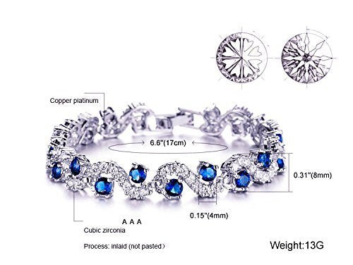 Blue Crystal CZ Silver Plated Stylish Bracelet Gift for Girls Women