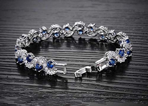 Blue Crystal CZ Silver Plated Stylish Bracelet Gift for Girls Women