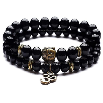 Men's D'Vine OM Buddha Bracelet Glossy Black Beads for Men