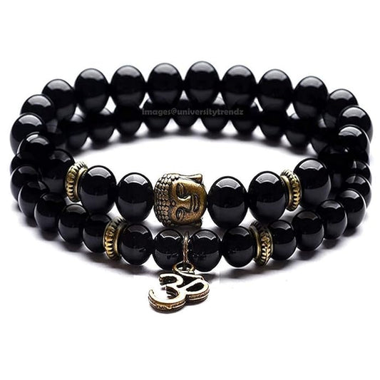 Men's D'Vine OM Buddha Bracelet Glossy Black Beads for Men