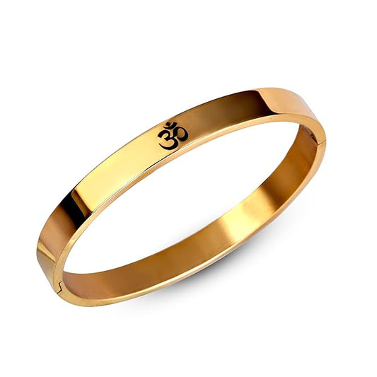 Stainless Steel Bracelet | Aum Om Kada | Gold, 8 mm | Waterproof, Anti-tarnish, Rust-free, Skin friendly