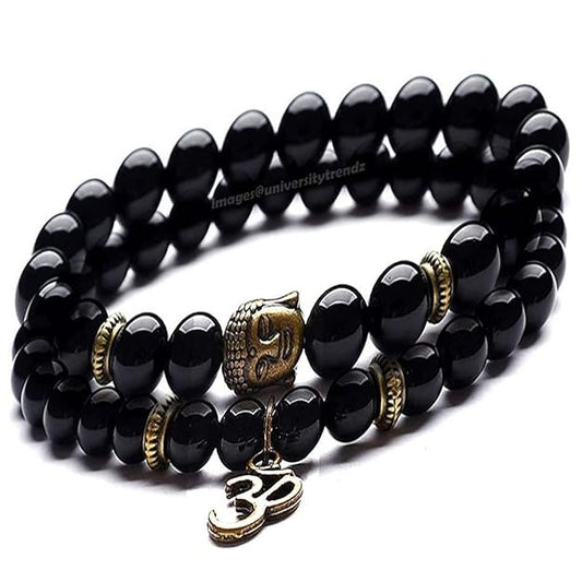Men's D'Vine OM Buddha Bracelet Glossy Black Beads for Men