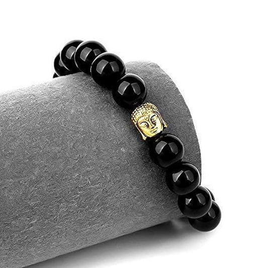 Men's D'Vine OM Buddha Bracelet Glossy Black Beads for Men