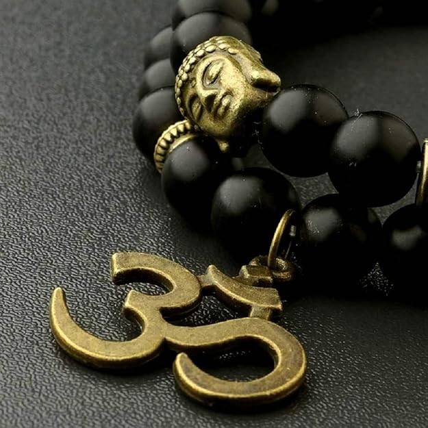men's d'vine om buddha bracelet glossy black beads for men