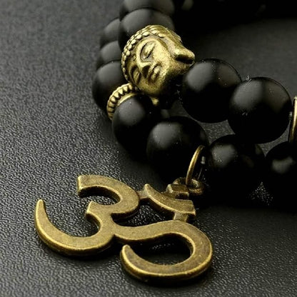 Men's D'Vine OM Buddha Bracelet Glossy Black Beads for Men