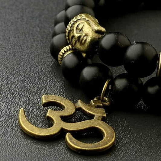 Men's D'Vine OM Buddha Bracelet Glossy Black Beads for Men