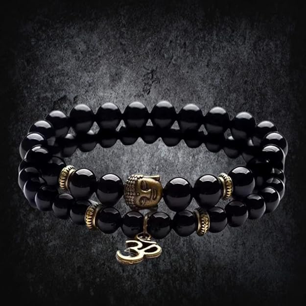 men's d'vine om buddha bracelet glossy black beads for men