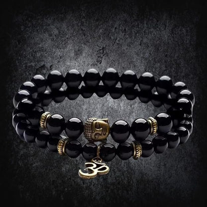 Men's D'Vine OM Buddha Bracelet Glossy Black Beads for Men