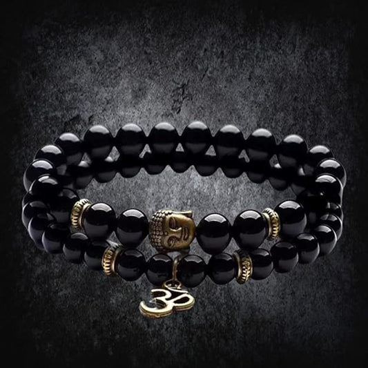 Men's D'Vine OM Buddha Bracelet Glossy Black Beads for Men