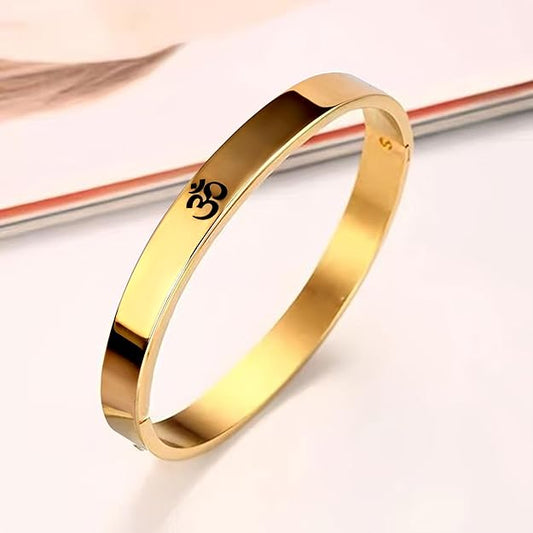 Stainless Steel Bracelet | Aum Om Kada | Gold, 8 mm | Waterproof, Anti-tarnish, Rust-free, Skin friendly