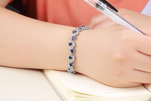 Blue Crystal CZ Silver Plated Stylish Bracelet Gift for Girls Women