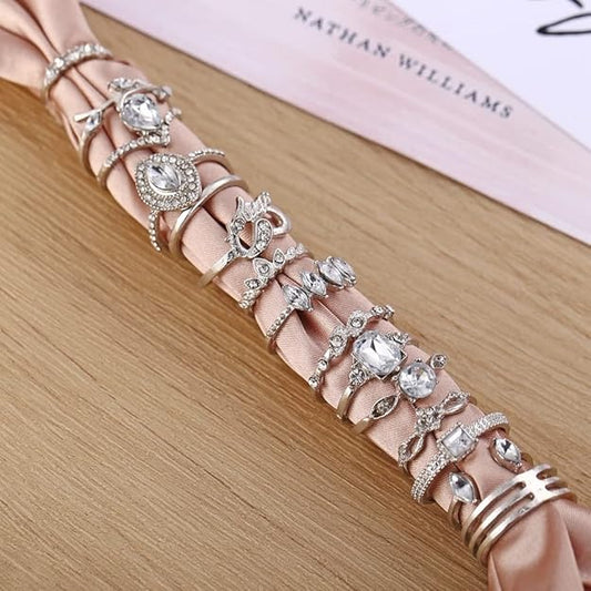 Latest Stylish Metal Boho Midi Finger Rings for Women and Girls - Set of 15 (D12962r), Silver