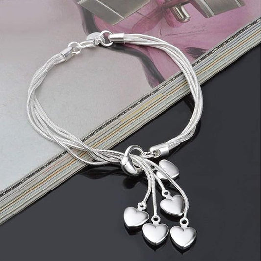 Mahi Heart Charm Silver Rhodium Plated Alloy Bracelet for Women