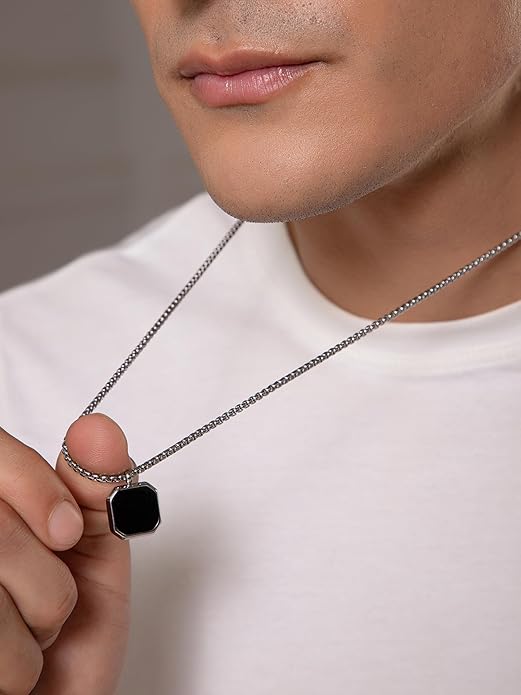 Anti Tarnish Stainless Steel Midnight Charisma Locket Neck Chain for Men | Stylish Pendant Necklace | Jewellery Accessories for Boys | Minimal Jewelry | Gifts for Boyfriend & Husband