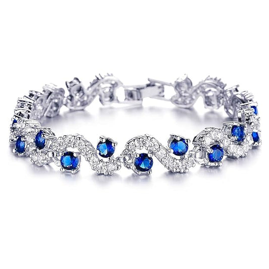 Blue Crystal CZ Silver Plated Stylish Bracelet Gift for Girls Women