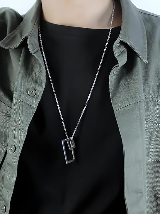 Chain Pendant for Men Fashion Black Pendants For Men | Silver Pendant Necklace | Stainless Steel Chain for Men | Accessories for Men | Birthday Gift for Men & Boys