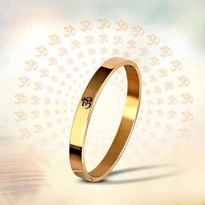 Stainless Steel Bracelet | Aum Om Kada | Gold, 8 mm | Waterproof, Anti-tarnish, Rust-free, Skin friendly