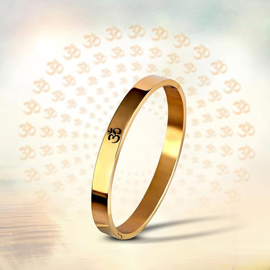Stainless Steel Bracelet | Aum Om Kada | Gold, 8 mm | Waterproof, Anti-tarnish, Rust-free, Skin friendly