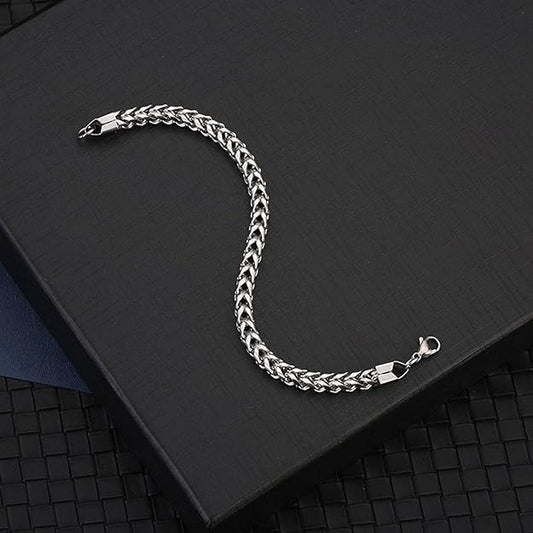 Pure Stainless Steel Italian trending Style, double-layer thick Bracelet 8 inch with Lobster Claw Buckle for Men & Boy (5mm)
