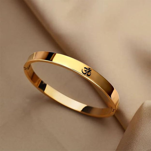 Stainless Steel Bracelet | Aum Om Kada | Gold, 8 mm | Waterproof, Anti-tarnish, Rust-free, Skin friendly