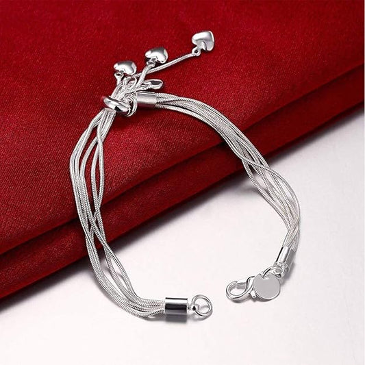 Mahi Heart Charm Silver Rhodium Plated Alloy Bracelet for Women
