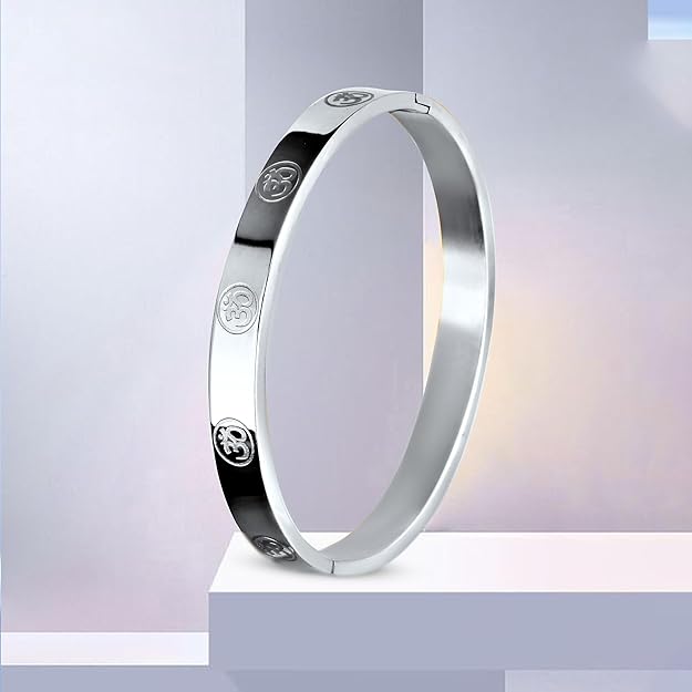 bracelet for men stainless steel | aum om kada for men bracelets | bracelet for boys rose silver kada | waterproof, anti-tarnish bracelet, rust-free, skin friendly | 8 mm bracelets for men