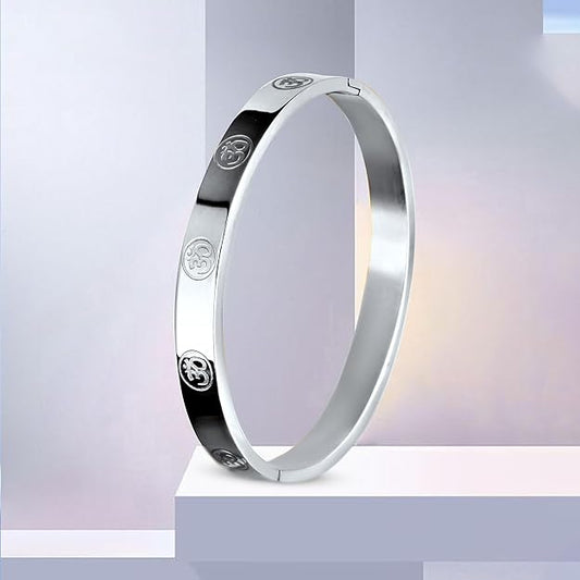 Bracelet for Men Stainless Steel | Aum Om Kada for men Bracelets | Bracelet for Boys Rose Silver Kada | Waterproof, Anti-tarnish Bracelet, Rust-free, Skin friendly | 8 mm Bracelets for Men