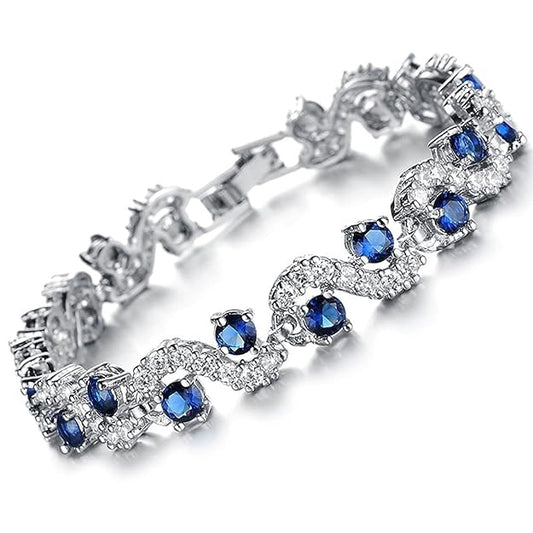 Blue Crystal CZ Silver Plated Stylish Bracelet Gift for Girls Women