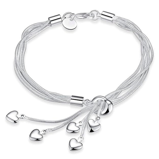 Mahi Heart Charm Silver Rhodium Plated Alloy Bracelet for Women