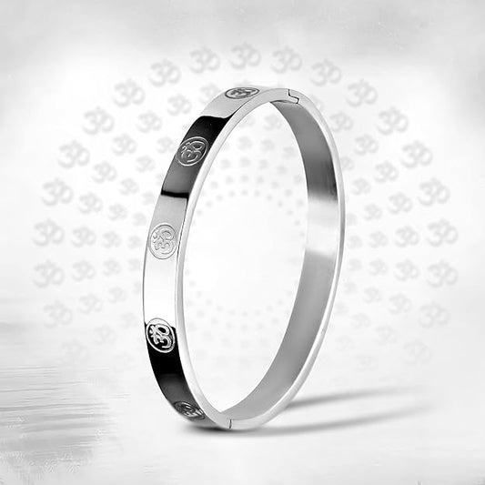 Bracelet for Men Stainless Steel | Aum Om Kada for men Bracelets | Bracelet for Boys Rose Silver Kada | Waterproof, Anti-tarnish Bracelet, Rust-free, Skin friendly | 8 mm Bracelets for Men