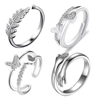 Hug Silver Ring For Women I AM Enough Love Adjustable Finger Rings For Women Girls Love Gifts Women's Jewellery Rings Combo