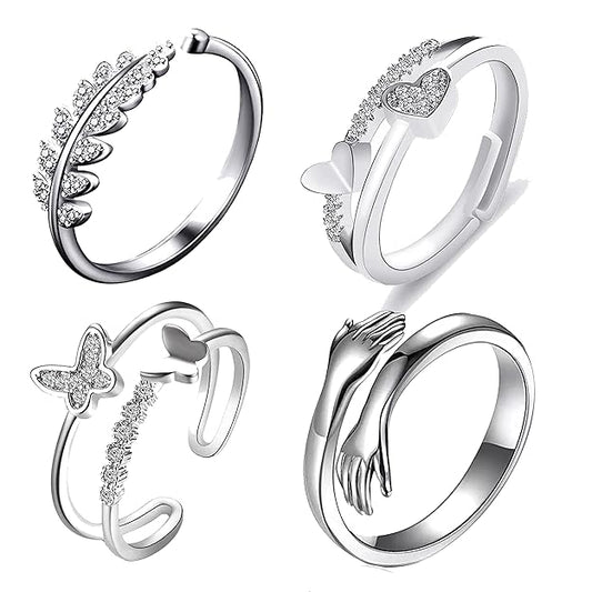 Hug Silver Ring For Women I AM Enough Love Adjustable Finger Rings For Women Girls Love Gifts Women's Jewellery Rings Combo