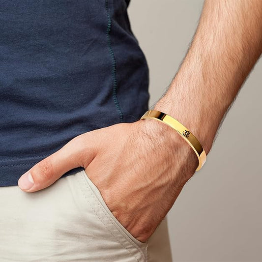 Stainless Steel Bracelet | Aum Om Kada | Gold, 8 mm | Waterproof, Anti-tarnish, Rust-free, Skin friendly