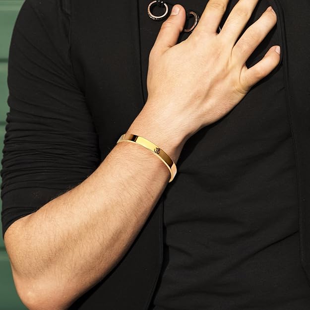 stainless steel bracelet | aum om kada | gold, 8 mm | waterproof, anti-tarnish, rust-free, skin friendly