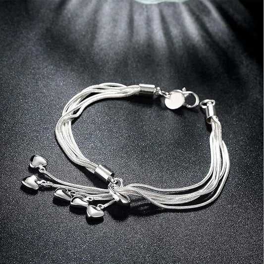 Mahi Heart Charm Silver Rhodium Plated Alloy Bracelet for Women