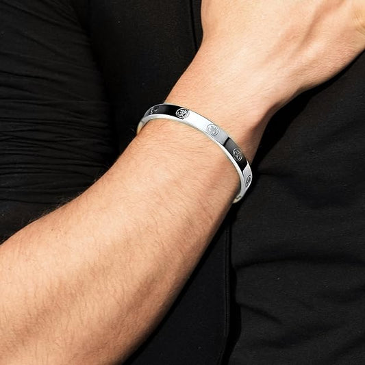 Bracelet for Men Stainless Steel | Aum Om Kada for men Bracelets | Bracelet for Boys Rose Silver Kada | Waterproof, Anti-tarnish Bracelet, Rust-free, Skin friendly | 8 mm Bracelets for Men