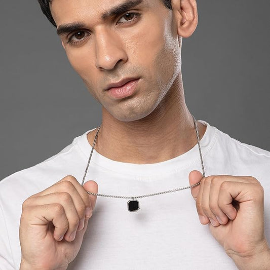 Anti Tarnish Stainless Steel Midnight Charisma Locket Neck Chain for Men | Stylish Pendant Necklace | Jewellery Accessories for Boys | Minimal Jewelry | Gifts for Boyfriend & Husband