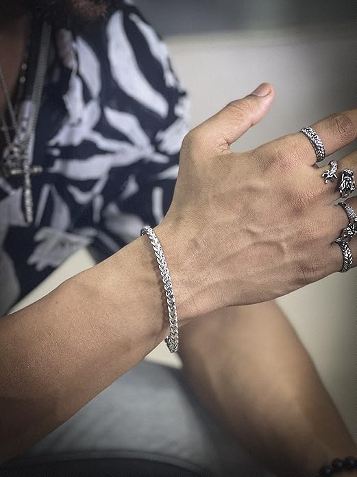 Pure Stainless Steel Italian trending Style, double-layer thick Bracelet 8 inch with Lobster Claw Buckle for Men & Boy (5mm)