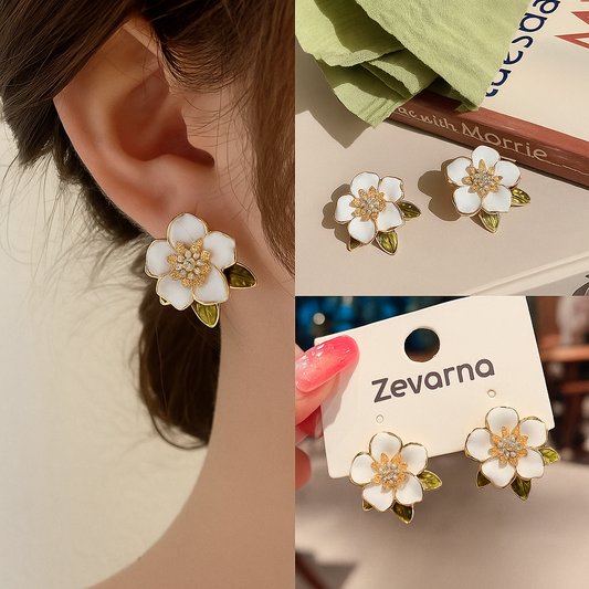 White Floral Stud Earrings for Women & Girls
