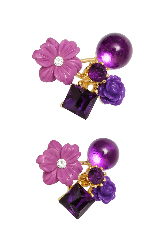 Trendy Korean Gold Plated Purple Earrings For Girls