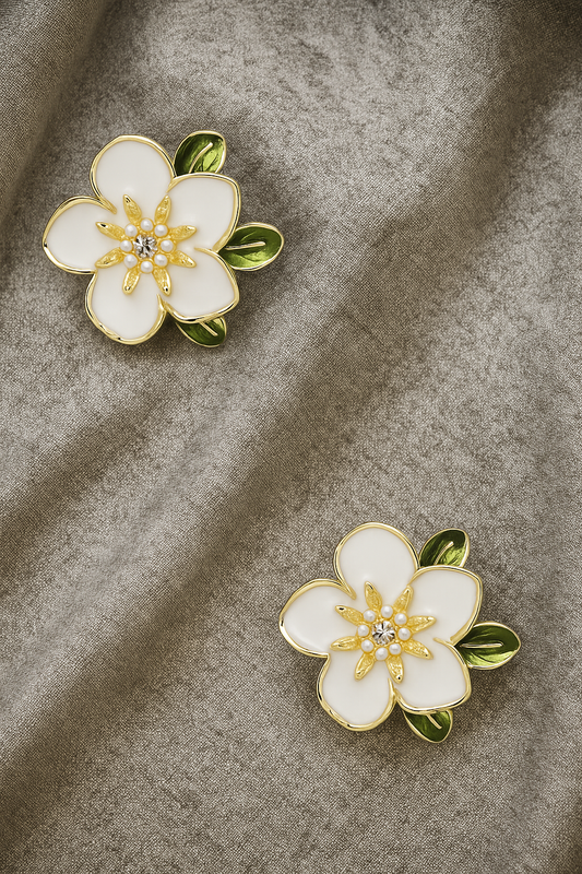 White Floral Stud Earrings for Women & Girls