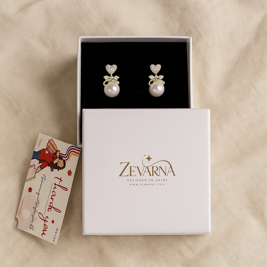 Pearl Stud Earrings for Women & Girls | Heart Bow Design, Trendy Fashion Jewelry, Elegant Gift