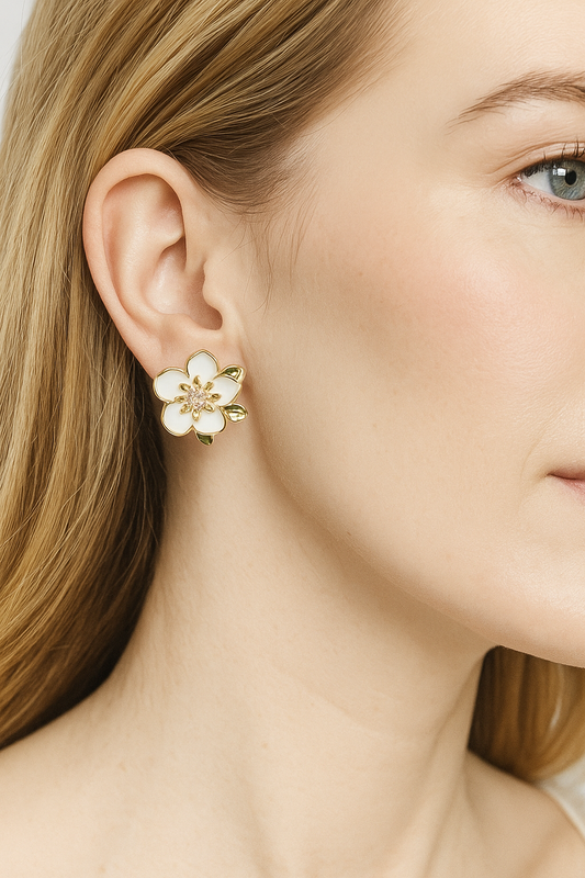 White Floral Stud Earrings for Women & Girls