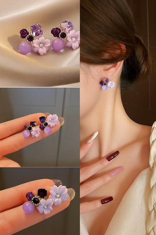 Trendy Korean Gold Plated Purple Earrings For Girls